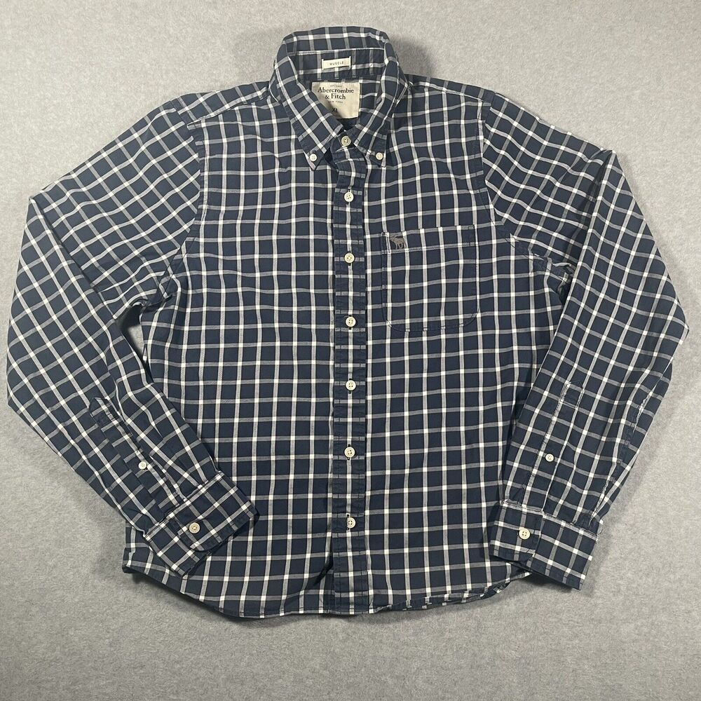 Abercrombie & Fitch Button Down Shirt Mens XL Long Sleeve Blue/White Checkered